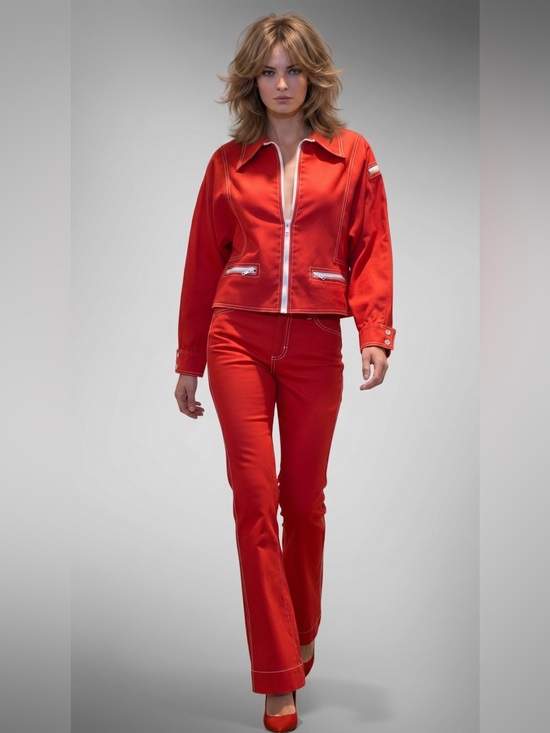 Vintage Pants - Vintage 70s Mod Canvas Dolman Sleeved windbreaker & high waisted wide leg pants.